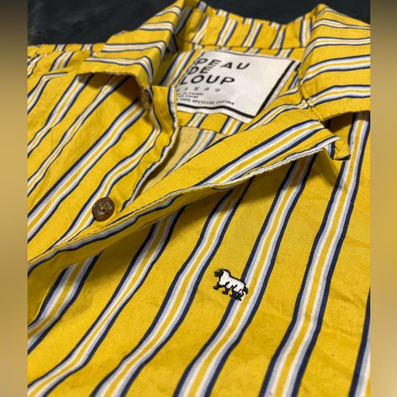 Peau de Loup Yellow Striped Short Sleeve Button Down - Picture 3 of 7